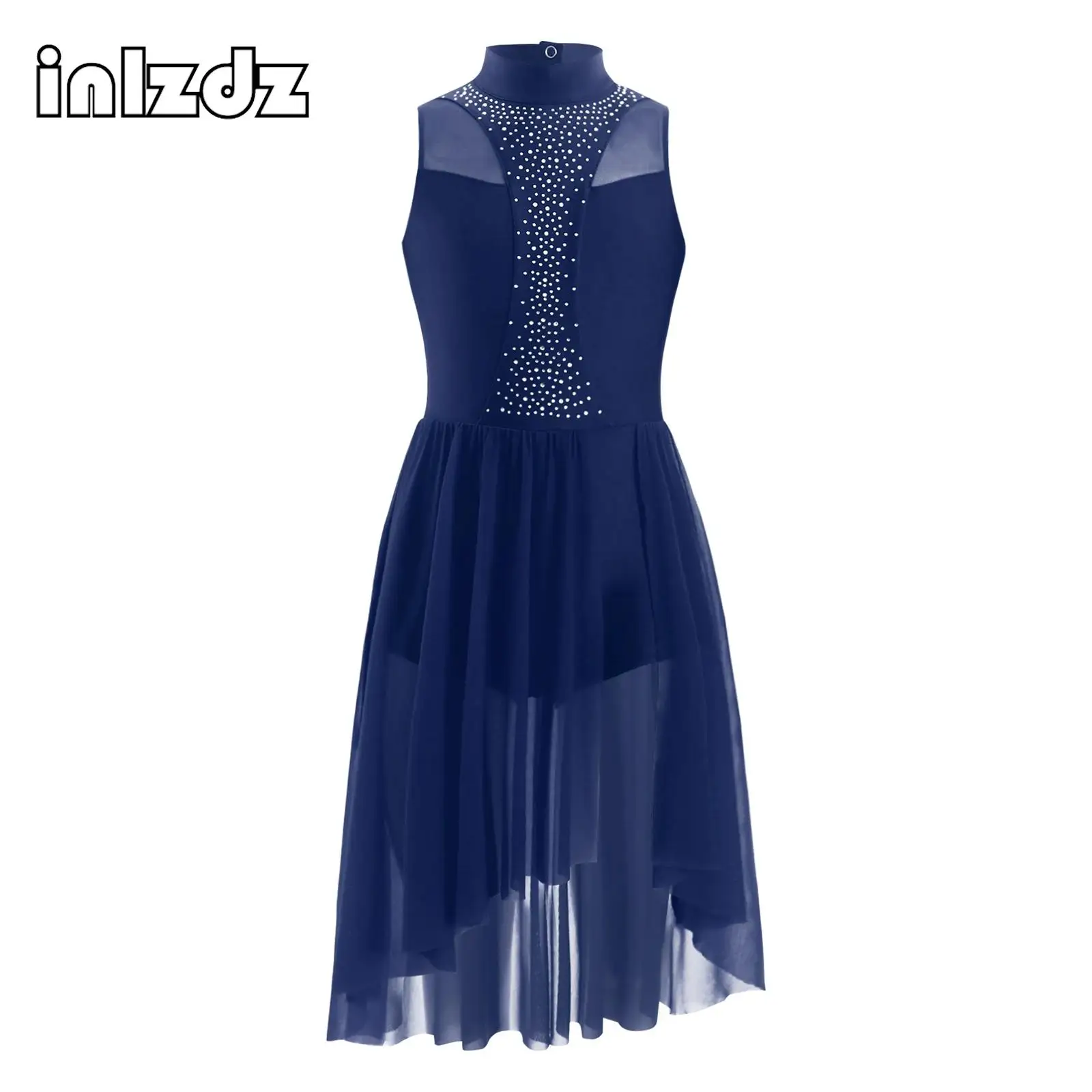 

Kids Girl Lyrical Modern Dance Dress Ballet Figure Skating Gymnastics Stage Performance Costume Sleeveless Rhinestone Leotard