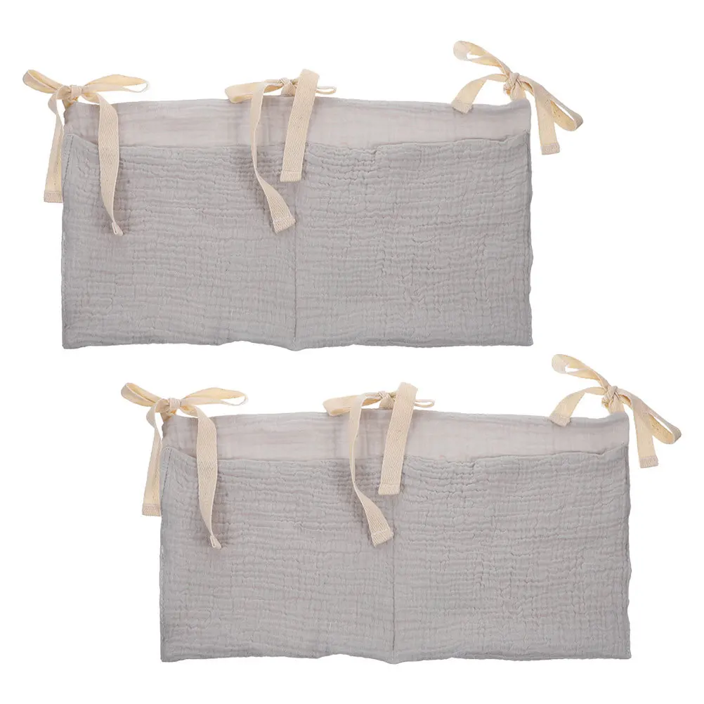 

2pcs Crib Hanging Organizer Cotton Baby Nursery Storage Bag Dual Compartment Diaper Holder For Stroller Changing Table Bed Caddy