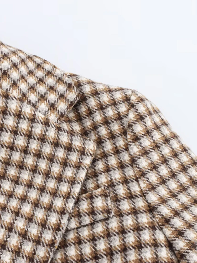 Neue Damenmode im europäischen Stil, vielseitiger, eleganter Reversmantel/Jacke mit einreihigem, langen Ärmeln und kariertem Mantel.