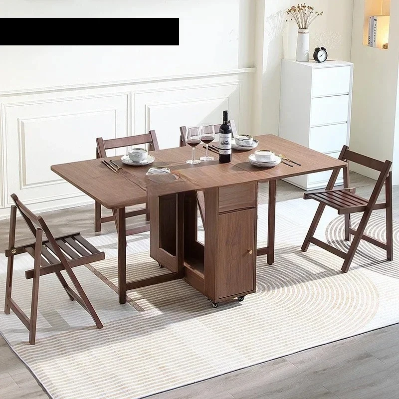 

Extendable Drop Leaf Folding Dining Table with 2 Drawers and 4 Wheels for Living Room,Kitchen, Farmhouse, Space