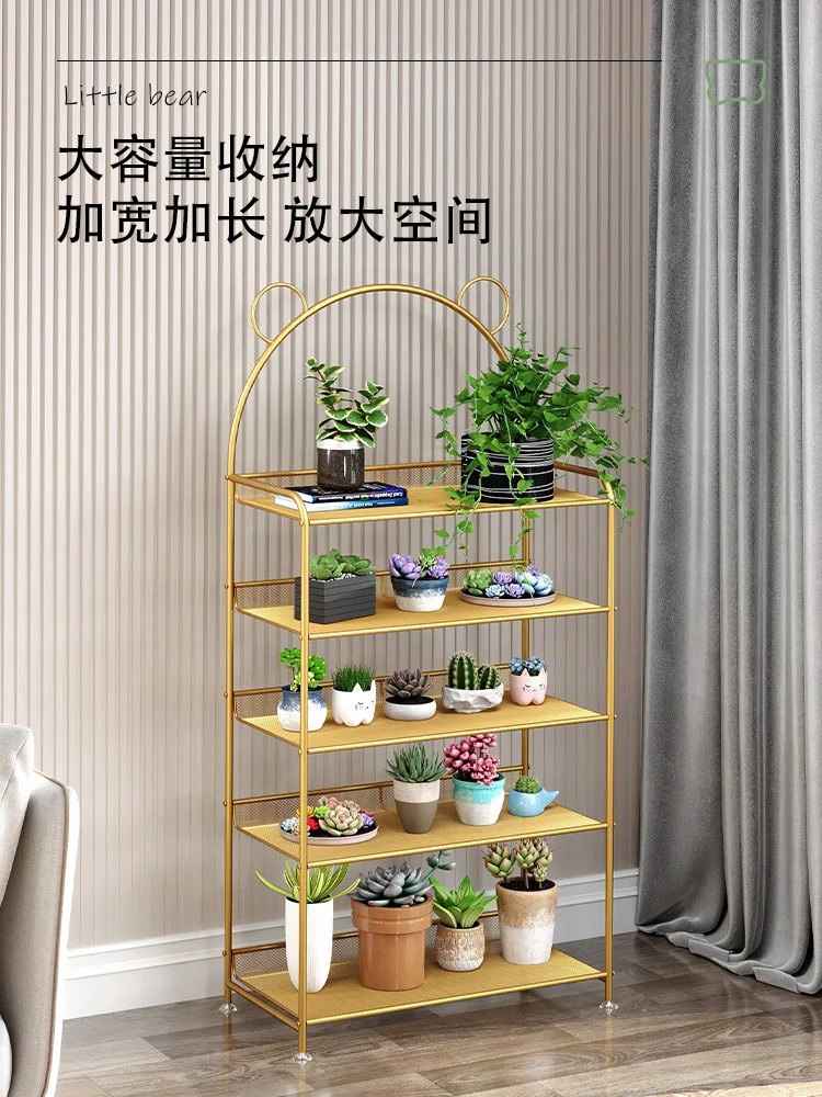 Light luxury wrought iron flower shelf, balcony, succulent flower shelf, living room, cream style, household plant shelf