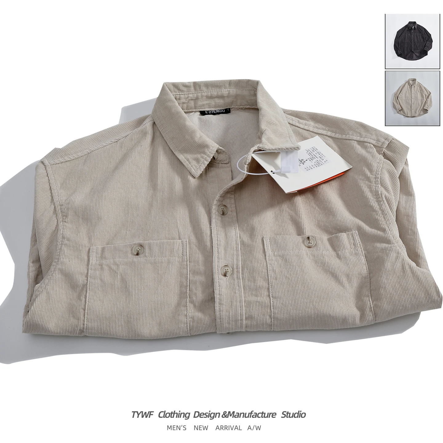 Heavyweight Corduroy Shirt Men's 100% Cotton Washed Workwear Double Pocket Collar Loose Shoulder Casual Outerwear Coat