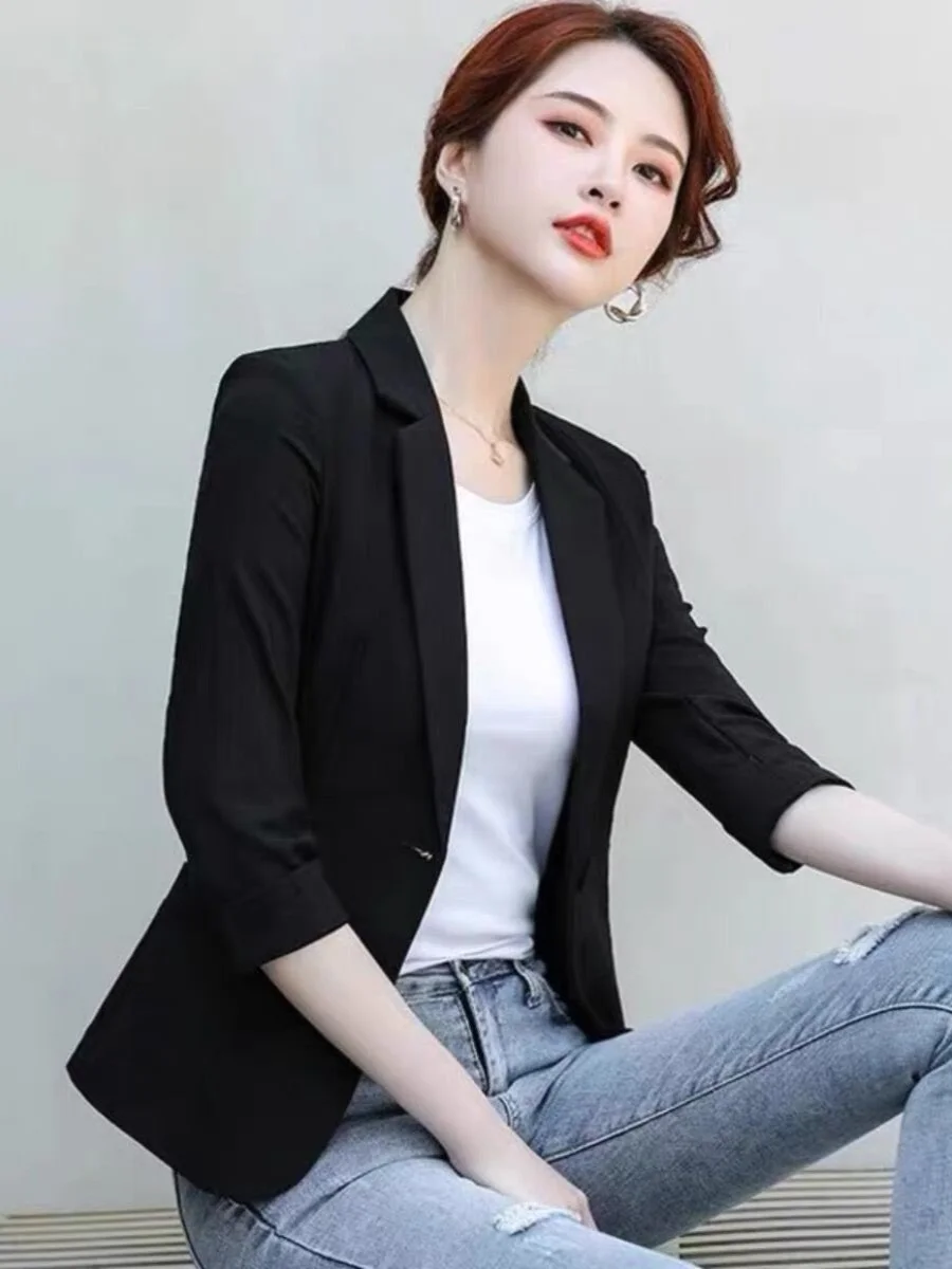 بدلة وايت مي بوسين Jaet للسيدات لربيع وخريف رفيعة Sle Seven Sve ملابس عمل احترافية مقاس كبير