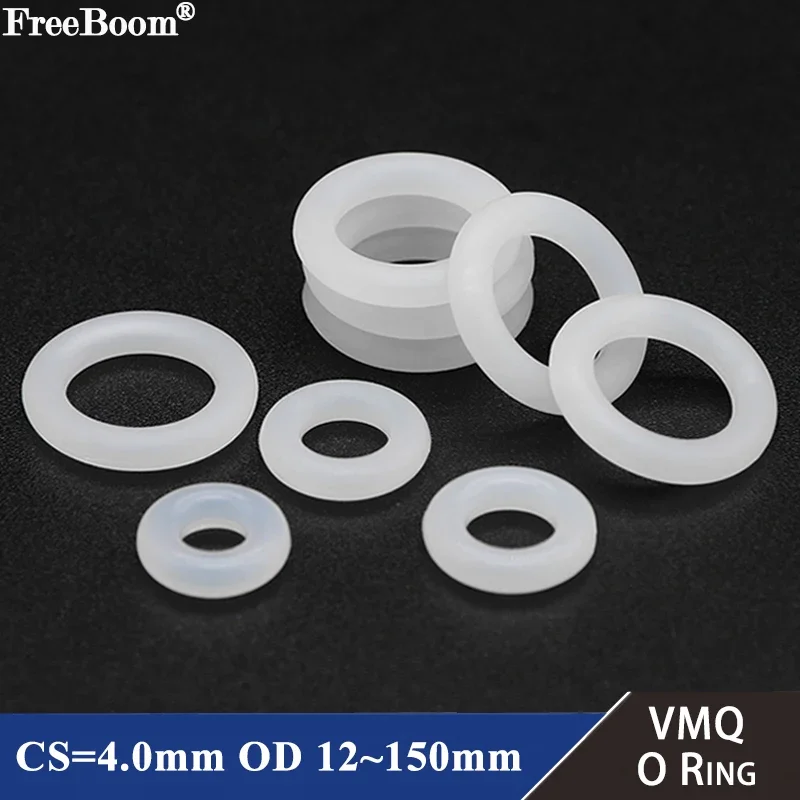 10pcs VMQ O Ring Gasket CS 4mm OD 12 ~ 150mm Food Grade Rubber Insulate Round O Shape Seal  O-ring Silicone Rings White