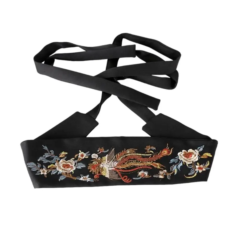 Szeroki haftowany pas R1WE do tradycyjnych strojów, regulowane krawaty