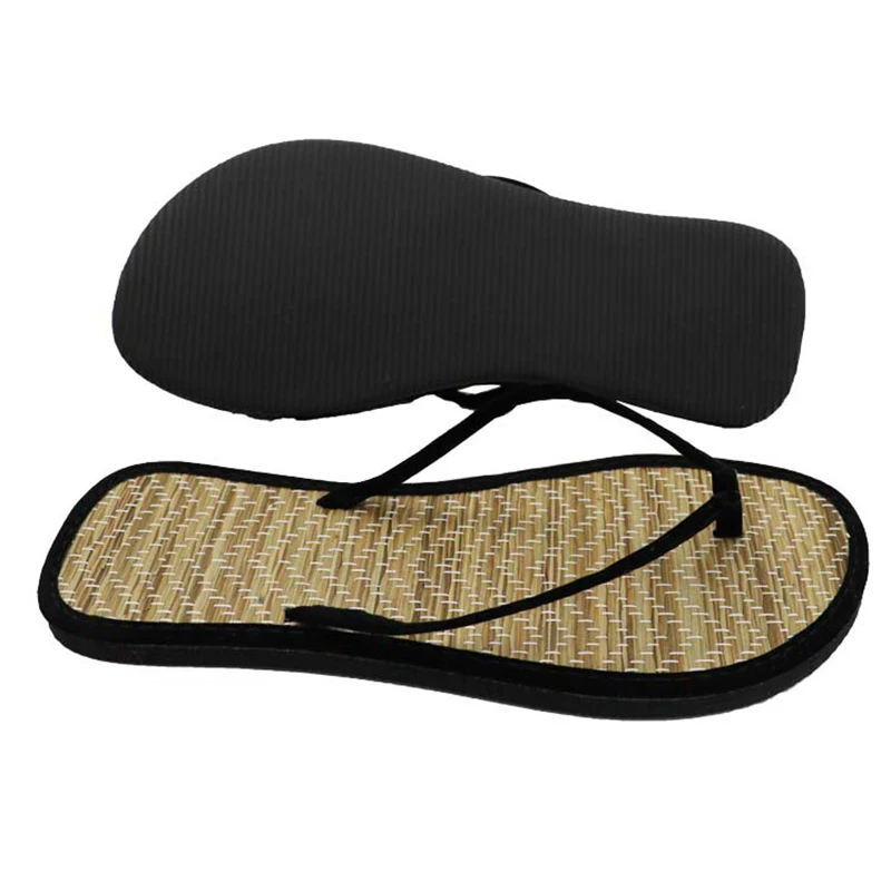 Ladies Straw Mat Slippers Fashion Floral Strap Flat Flip Flops 2024 Summer Newest Leisure Rattan Grass Weave Home Slippers