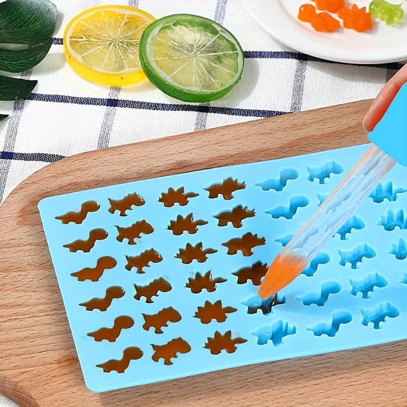 48-Pieces Silicone Dinosaur Fondant and Chocolate Mold Set with Dropper - Baking and Pudding Mold Kit for Creative Desserts