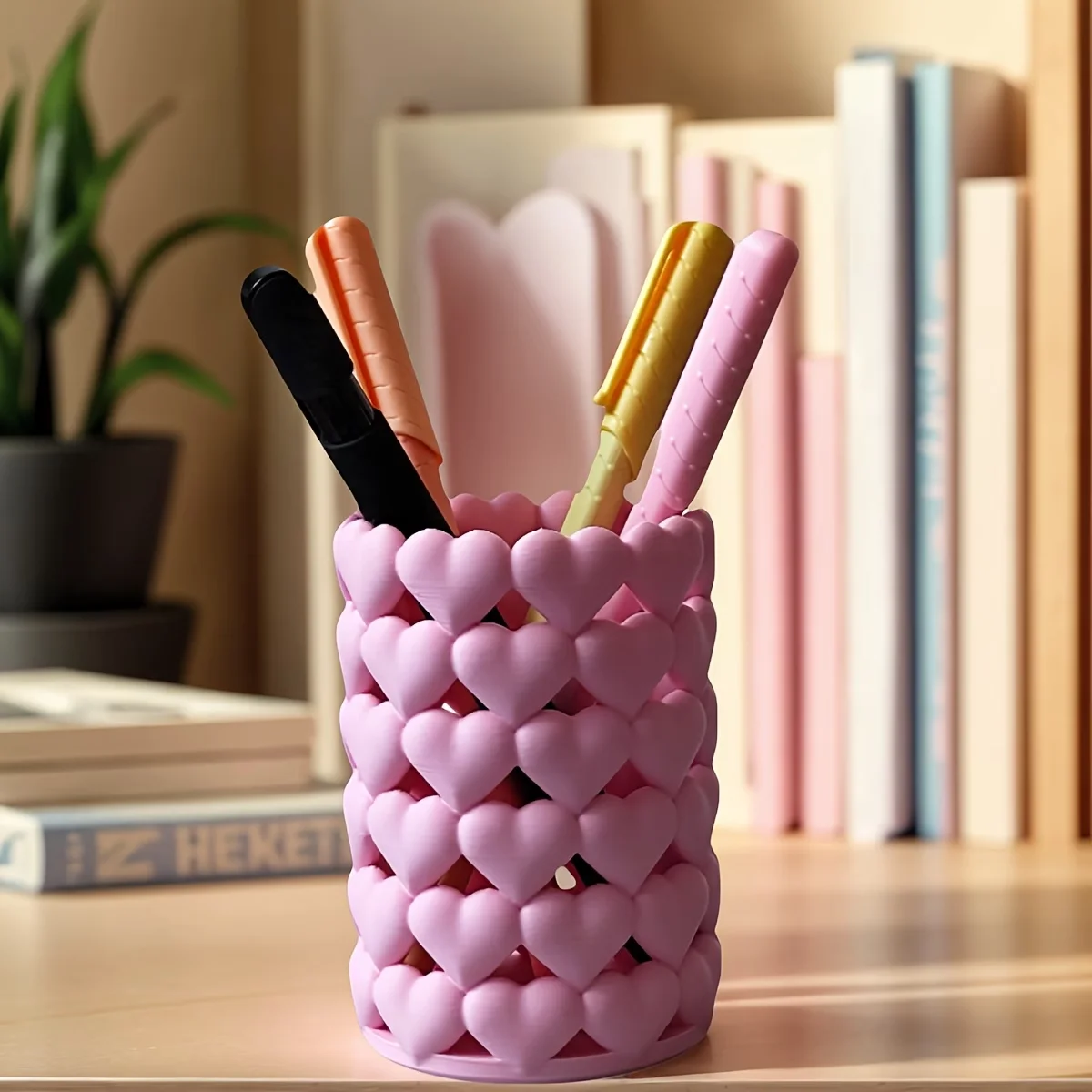 Stylish Heart-Shaped Silicone Hollow Pen Holder Desktop Make