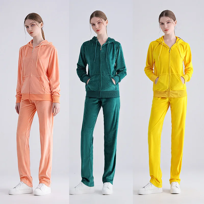 Tracksuit Women Velvet Women's Brand Velour Sewing Suit Women Track Suit Hoodies And Pants Sets  no rheinstone
