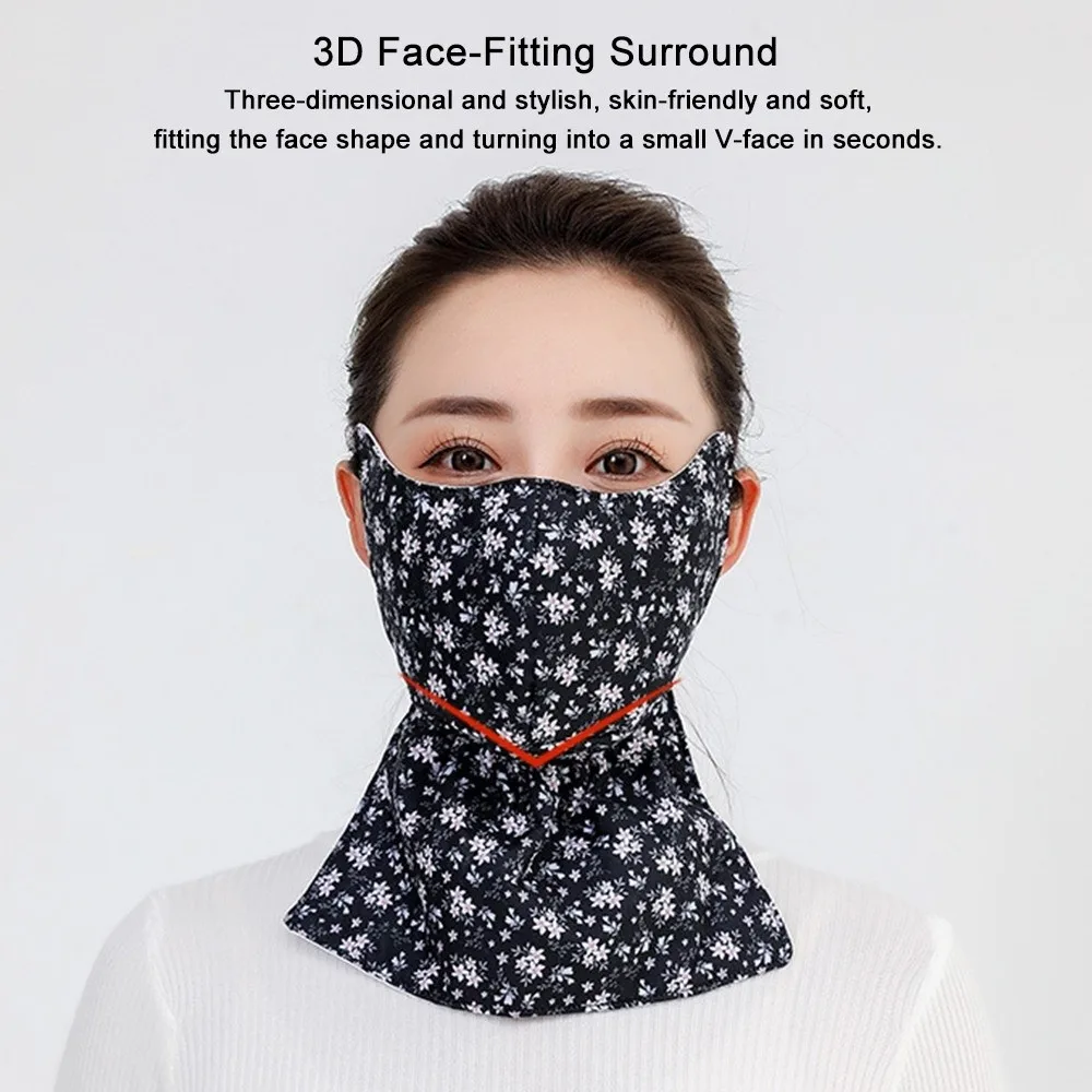 Thickened Neck Protector Mask Windproof Floral Pattern Face Shield Eye Protection Chin Protection Cycling Face Shield