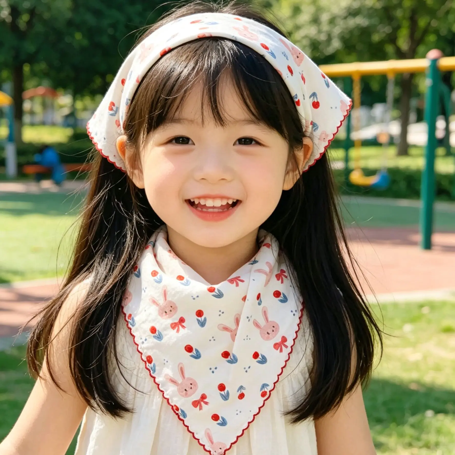0-8Y Children's Cartoon Small Square Towel Cotton Saliva Towel Floral Boys Girls Headband Decorative Autumn Winter Neck Warmer