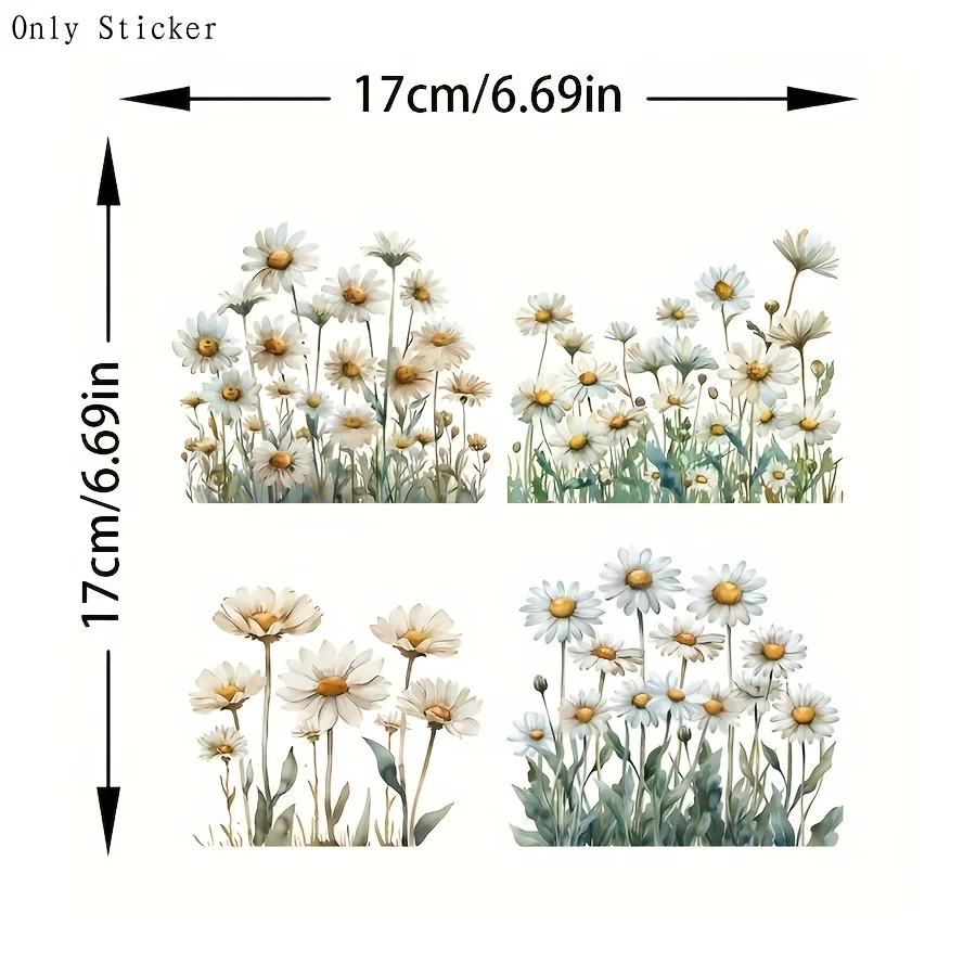 1pc 2D Flat 4-in-1 White Daisy Vinyl Sticker, Decal for Car Laptop Motorcycle Wall, Holiday Gift