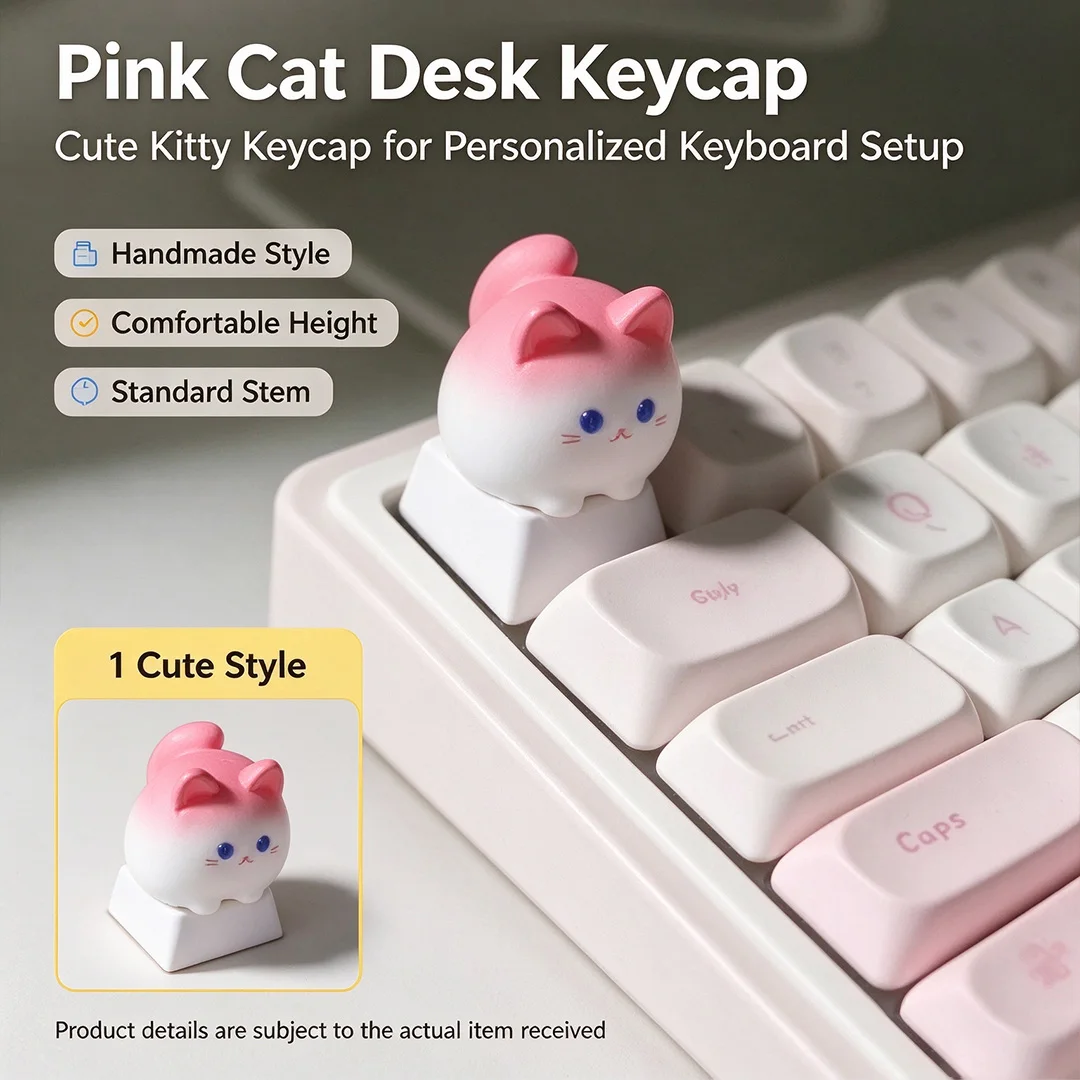Cute Pink Cat Keycap, Resin Artisan Key Cap for Cherry Profile MX Switch Gaming Keyboard