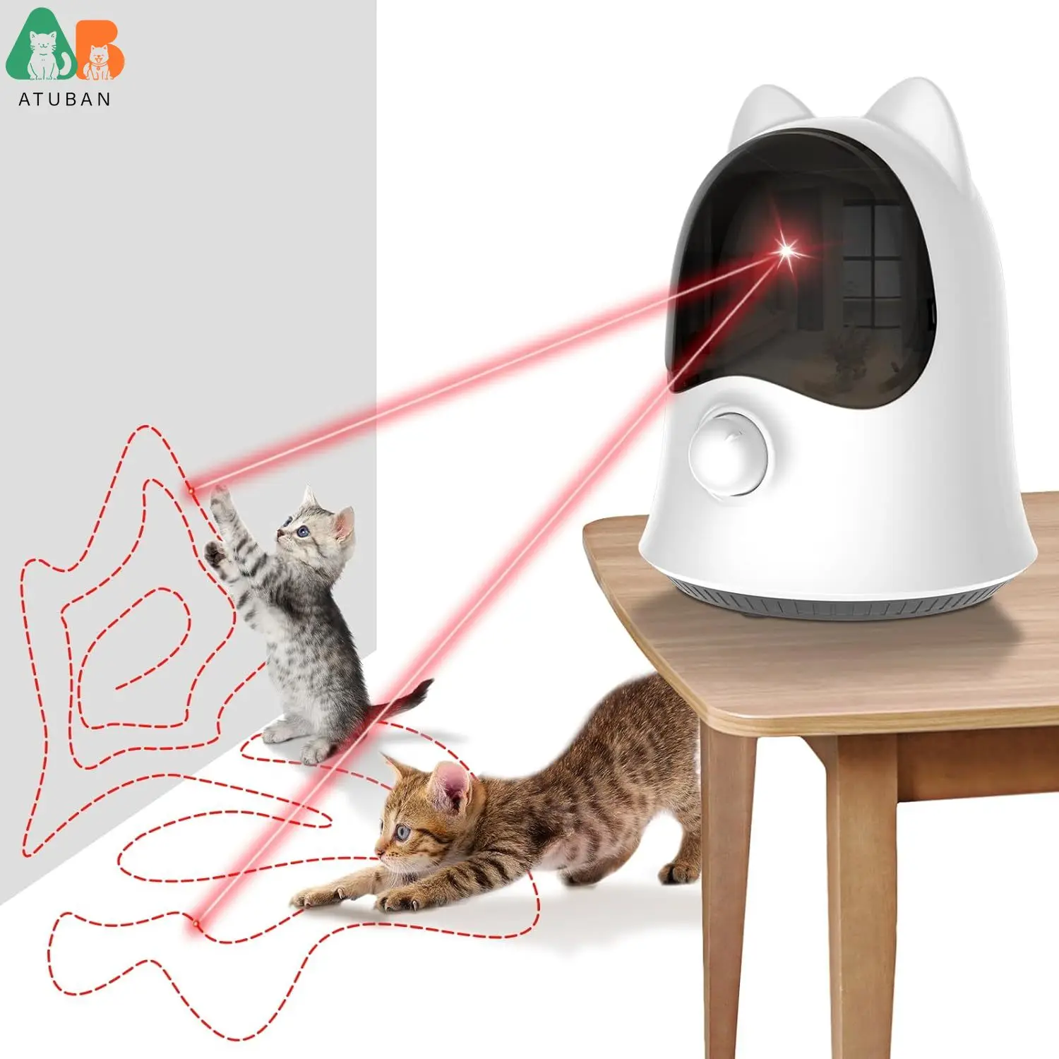 

ATUBAN Laser Cat Toys with Real Random Trajectory, Automatic Cat Laser Toy Rechargeable Interactive Cat Toys for Indoor Cats