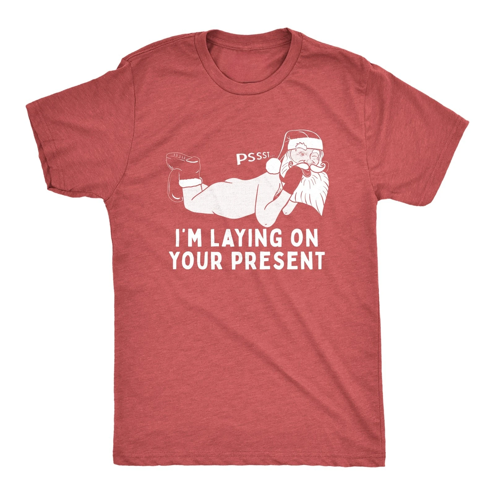 Mens Pssst I'm Laying on Your Present T Shirt Funny Christmas Santa Claus Tee Crew  Short Sleeve Cotton Casual Soft Comfortable