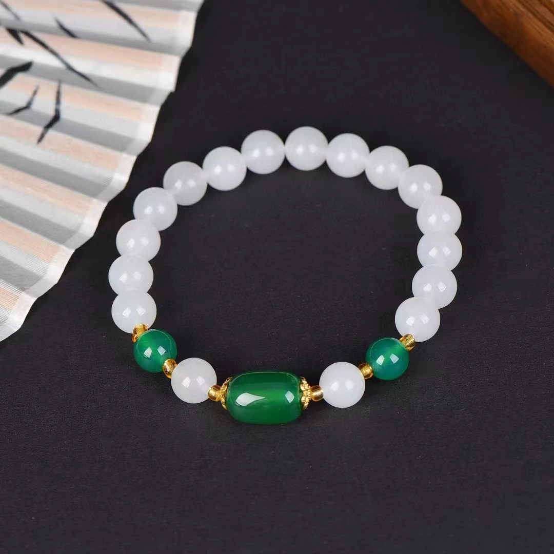 Jade Seda Dourada Corrente Mão e Colar, Pedra Natural Pulseira Elástica, Pulseiras de Pedras Preciosas Femininas, Encantos Jóias, Presentes do Dia das Mães