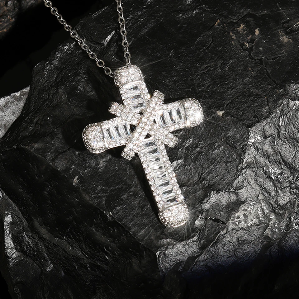 Cross Pendant Necklaces Classical Sparkling CZ Cross Necklace Jewelry Festival Party Daily Gifts For Men image 3