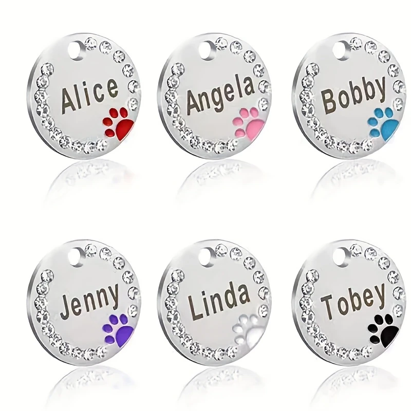 Custom Identification Tags for Pets, Diamond Inlaid Circular Custom Carved Dog Tags, Suitable for Lovely Gifts for Beloved Pets