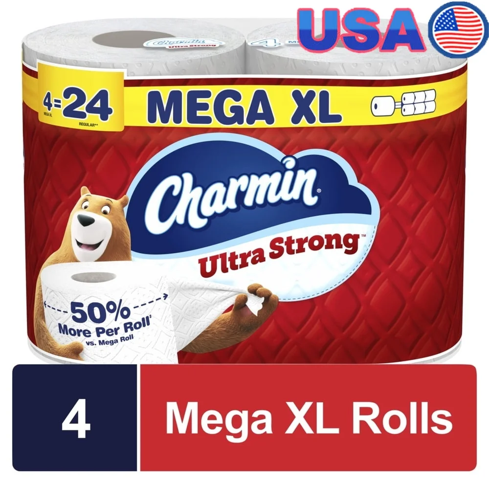 Papel higiénico ultra fuerte, 4 rollos Mega XL, 330 hojas, 2 capas, textura de tejido de diamante, sin obstrucciones, séptico, seguro, sin perfume, 24 regulares