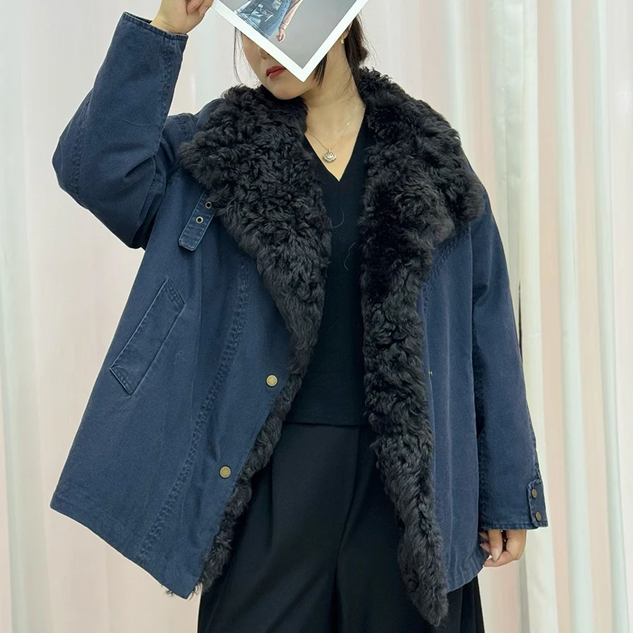 

Real Goose Down Jackets For Women Natural Down Coats With Sheep Fur Collar Cuffs Warm Winter White Fur Coat