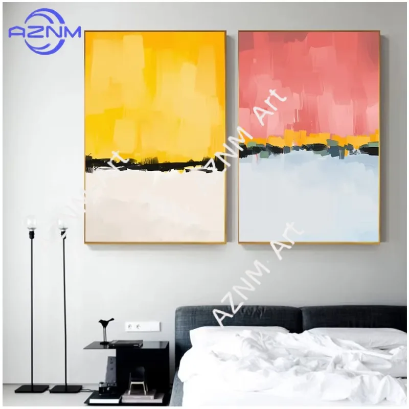 1/2 Stück Abstrakte Rosa Gelb Blaue Farbige Wandkunst Leinwandgemälde Nordische Minimalistische Poster und Drucke Wandbild für Raumdekoration