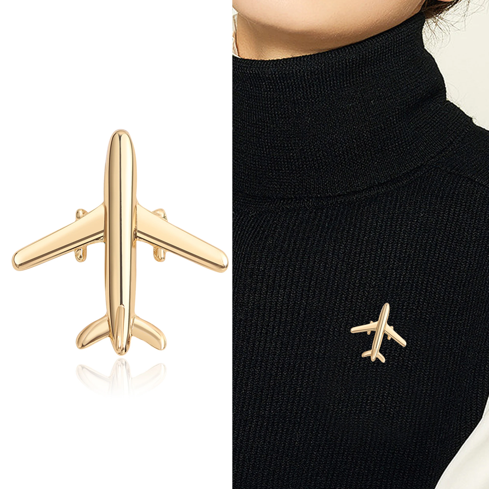 Beaut&Berry Trendy Glossy Airplane Brooches for Women Unisex Transport Pins Casual Party Jewelry Accessories Gifts Decoration
