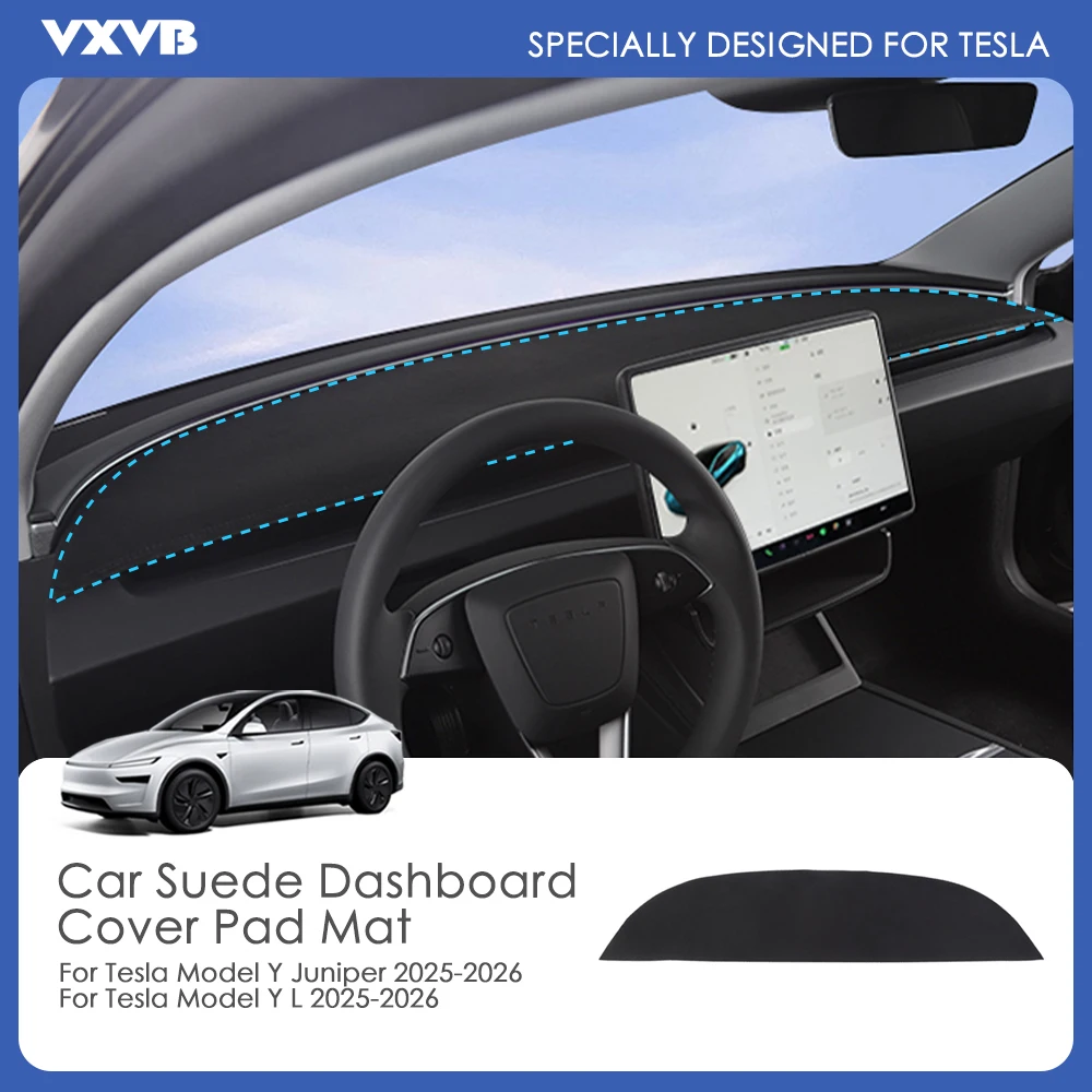 

Для Tesla Model Y Juniper Model Y L 2026 2025: Накладка на приборную панель из замши, защита от солнца, анти-УФ коврик, нескользящие накладки, аксессуары