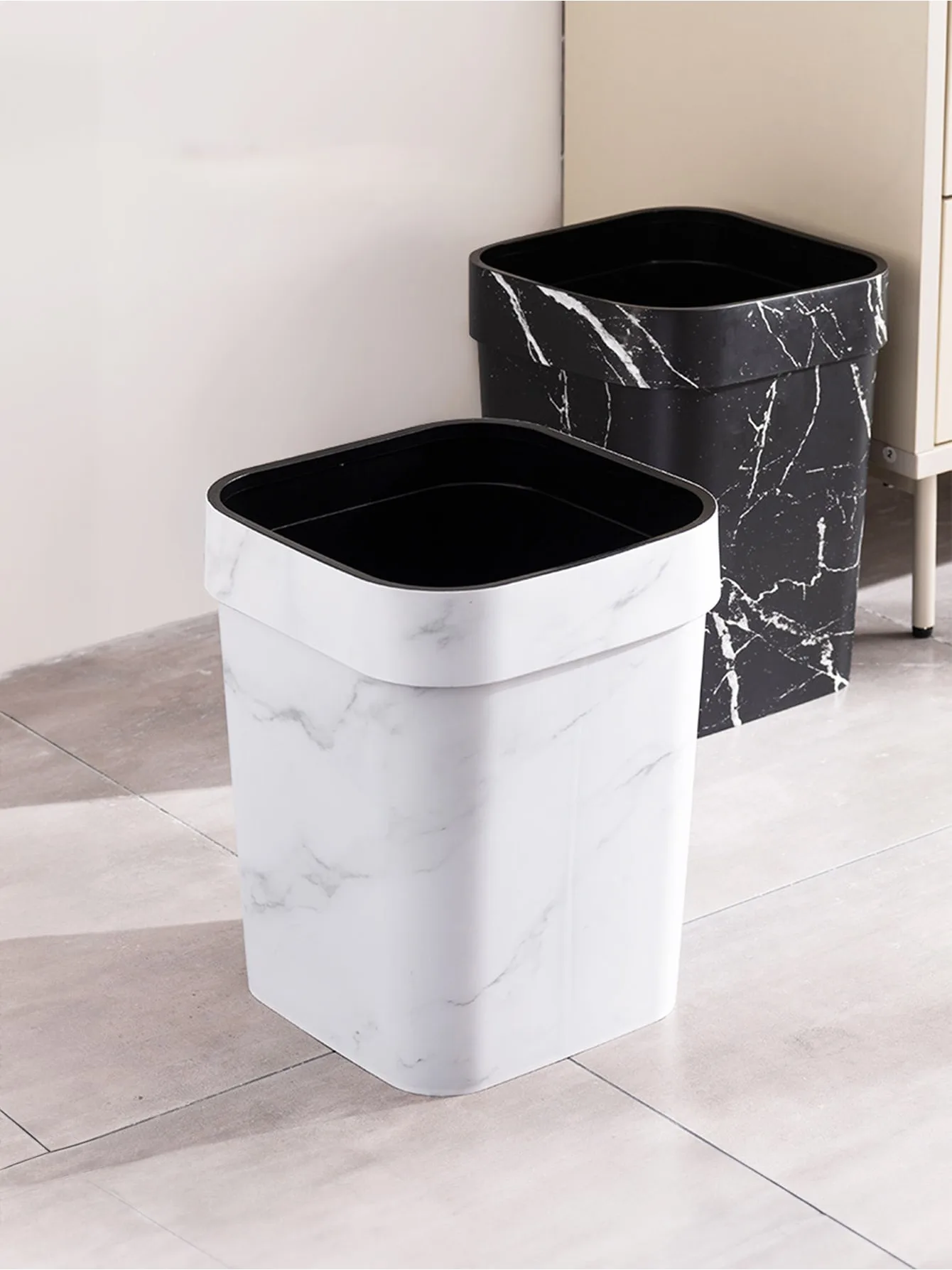 Marble Pattern Garbage Bin, European Style Creative Living Room, Bedroom, Garbage Toilet, Bathroom, Light Luxury