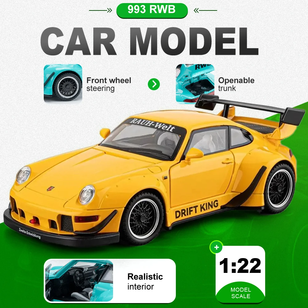 

1:22 Scale 993 RWB Shelby Cobra Toys Cars Models Alloy Diecast Doors Opened Miniature Sports Car Model Great Collectible