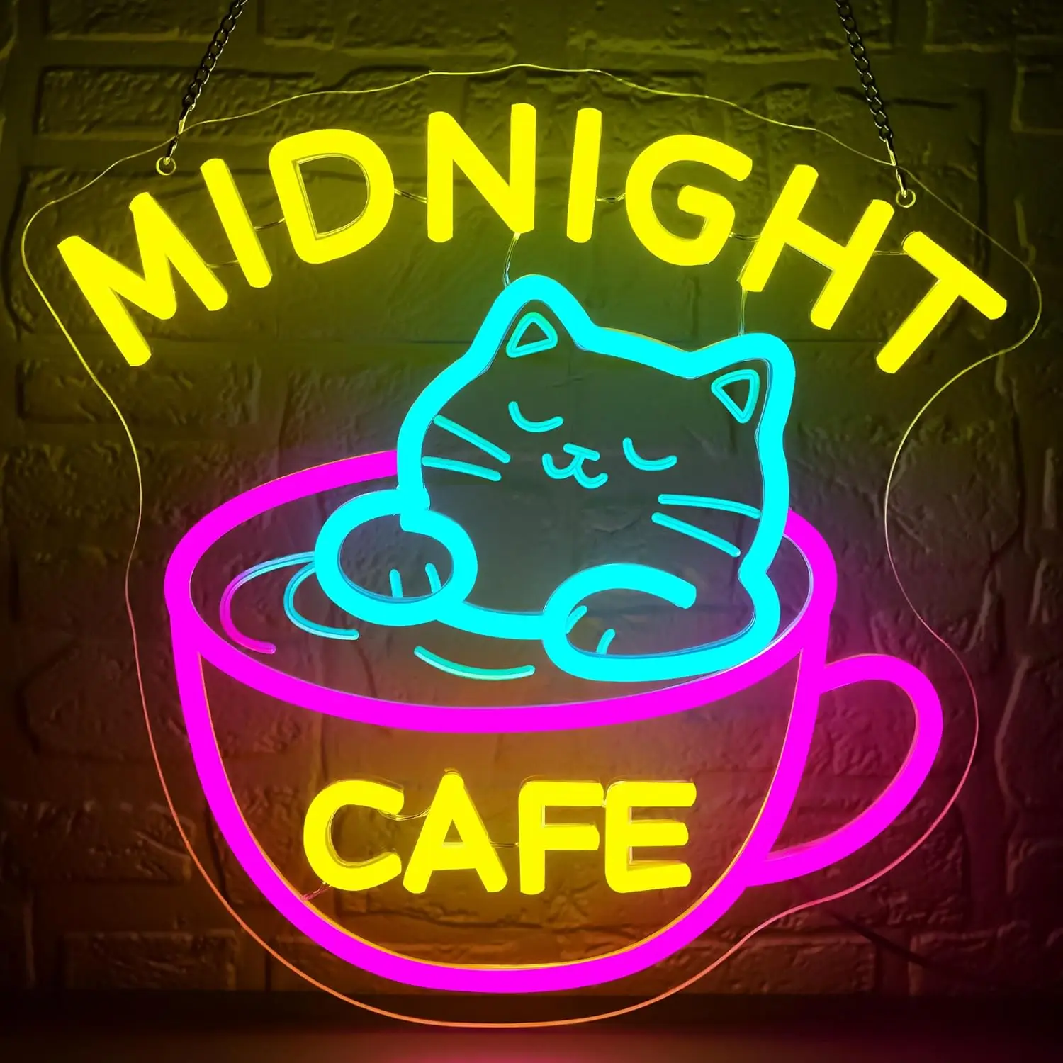 Midnight Coffee Cat Neon Sign Dimmable Cafe LED Neon Light Sign for Business Coffee Bar Shop Kitchen Home Wall Decor USB Powered