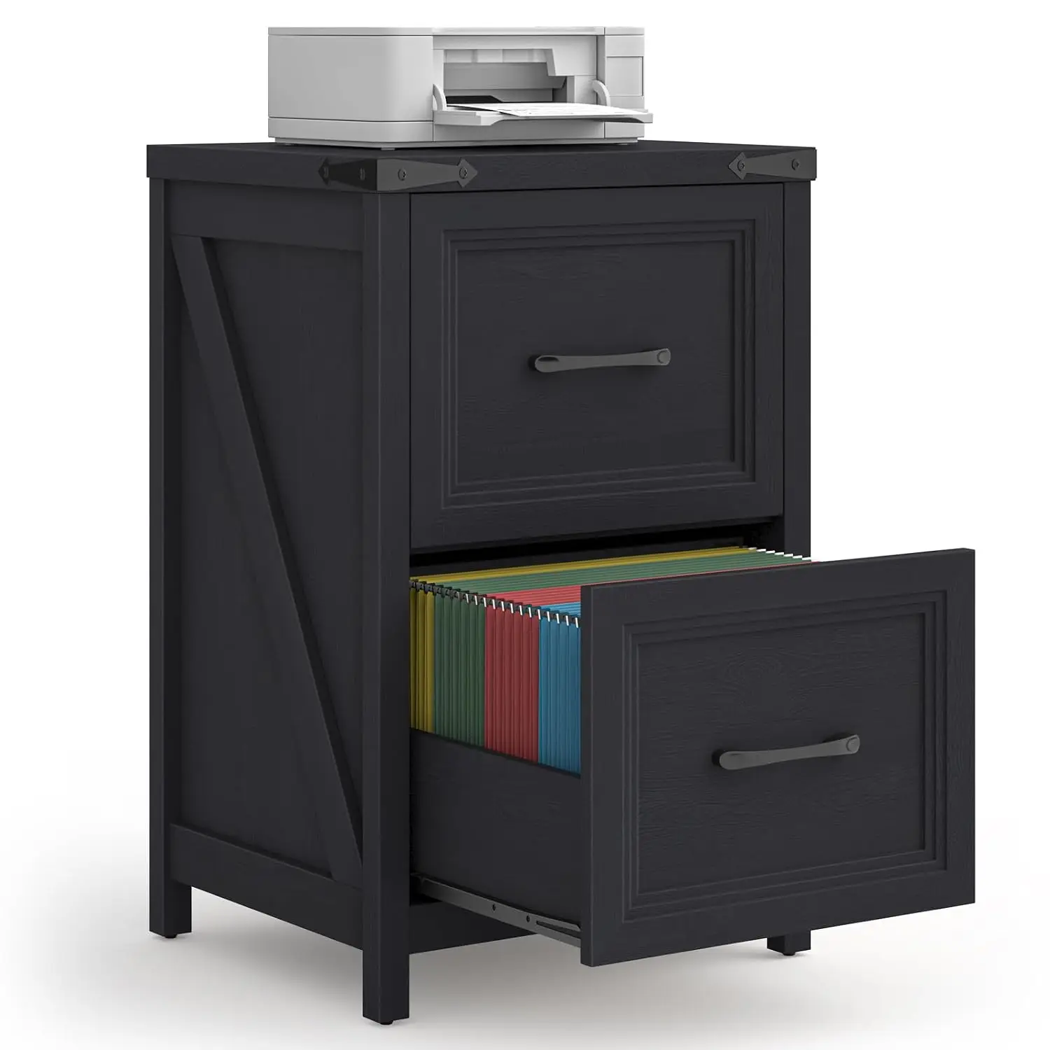 2 Drawer Vertical File Cabinet Wood Farmhouse Storage Office Home Black, Customized