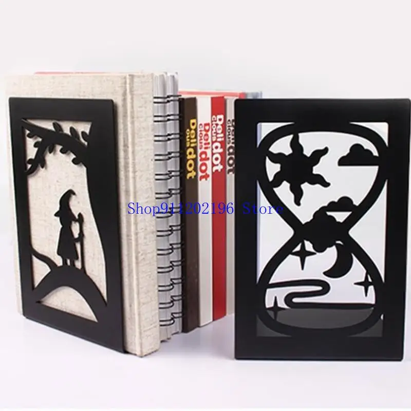 P82A Decorative Hollow-out Bookends Creative Art Hourglass Design Metal Book Stan