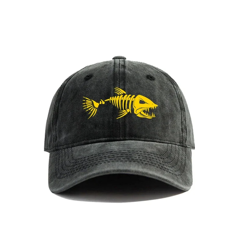 Fishbone Baseball Cap Summer Distressed Dad Hats Men Outdoor Fishing Skeleton Fish Bone Caps MZ-496