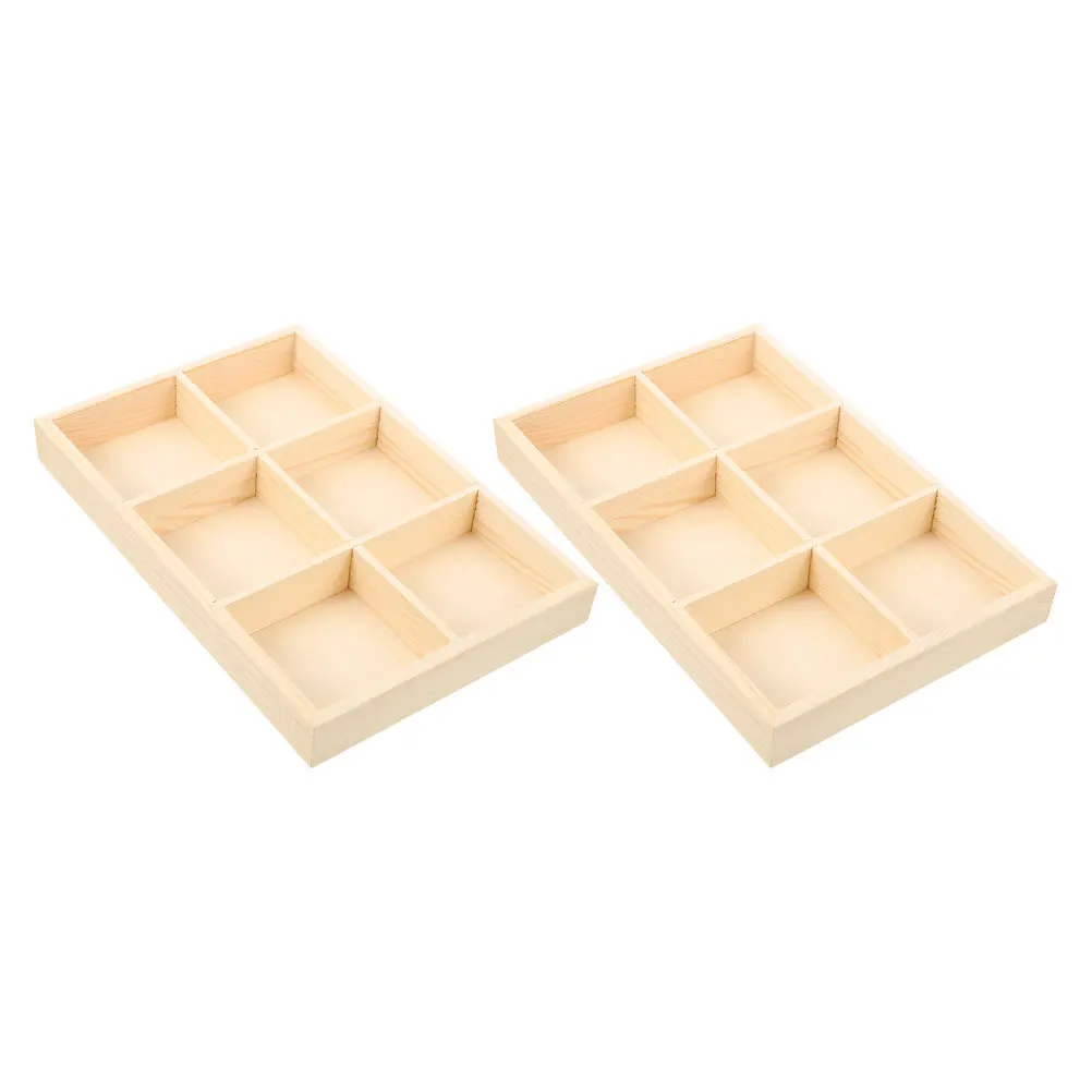 

2pcs Wooden Storage Divider Box 6 Grid Display Tray For Crafts Art Home Office Multicompartment Organizer Wooden Sorting Tray