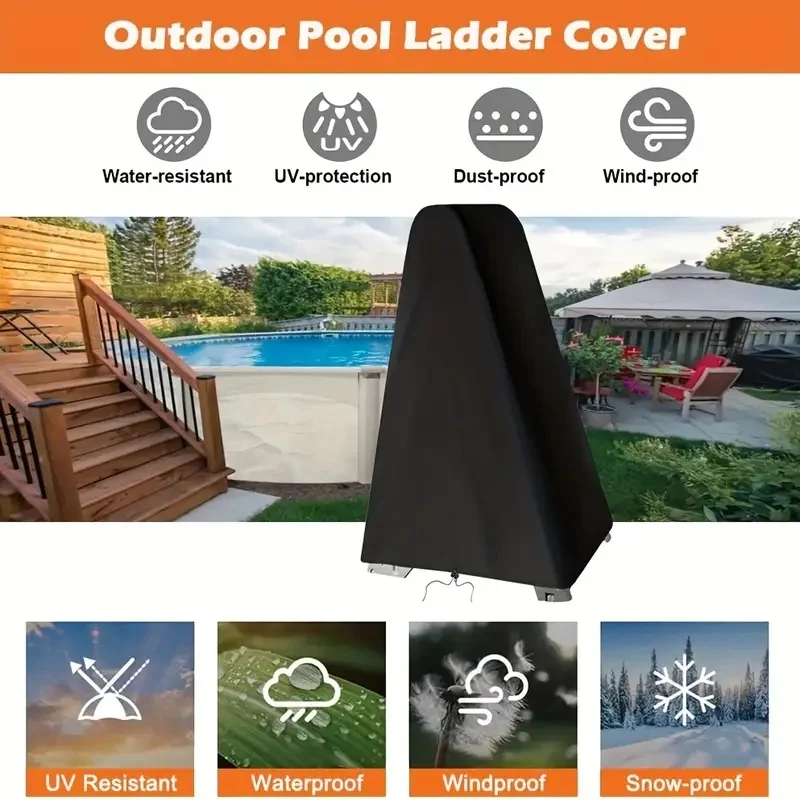 Copertura per scale da esterno nera resistente, protezione per la privacy con telaio ad A regolabile, scale per piscina in tessuto resistente ai raggi UV, adatta alla maggior parte delle scale