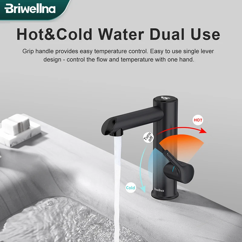 Briwellna Stainless Steel Electric Faucet For Bathroom 220V Instant Hot Water Tap Water Heater and Faucet 2 in 1 Geyser