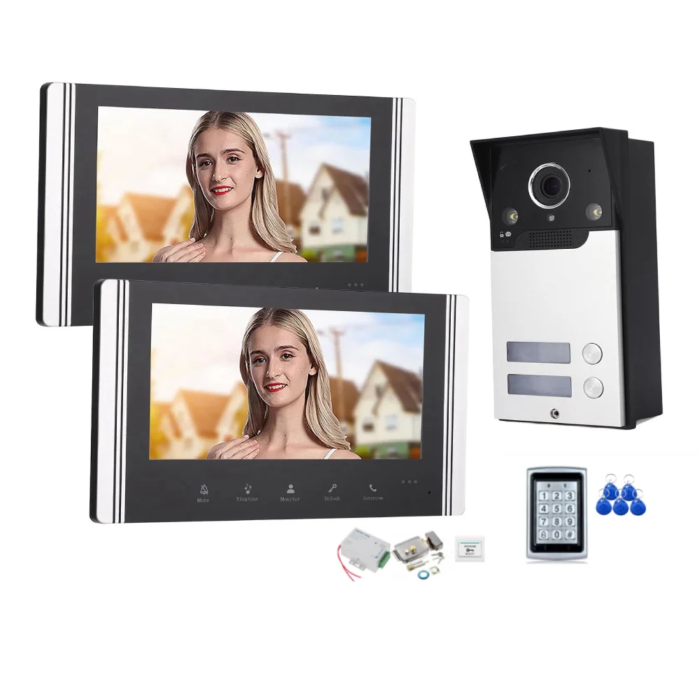 Tuya Smart Video Doorbell WIFI Building Intercom System Password RFID Unlock Doorbell  2 Units Camera Video Door Phone Kits