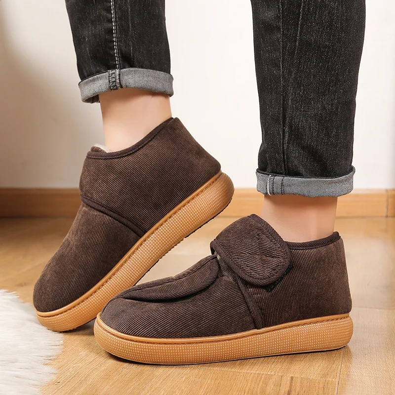 

Warm Fleece Lined Cotton Slippers for Men Women Non-Slip Thick Sole Large Size Winter House Shoes