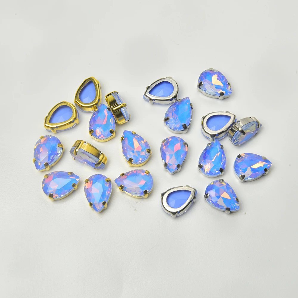 كريستال مرصع بأحجار الأوبال ، خيط دمعة على الحجارة ، زين لامع لإكسسوارات الملابس ، ذهب وفضة ، 10*14