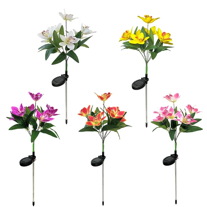 Lampe LED solaire d'extérieur en forme d'orchidée, imperméable, luminaire décoratif d'extérieur, idéal pour une pelouse, une Villa, une allée, un couloir, un jardin ou des vacances, noël