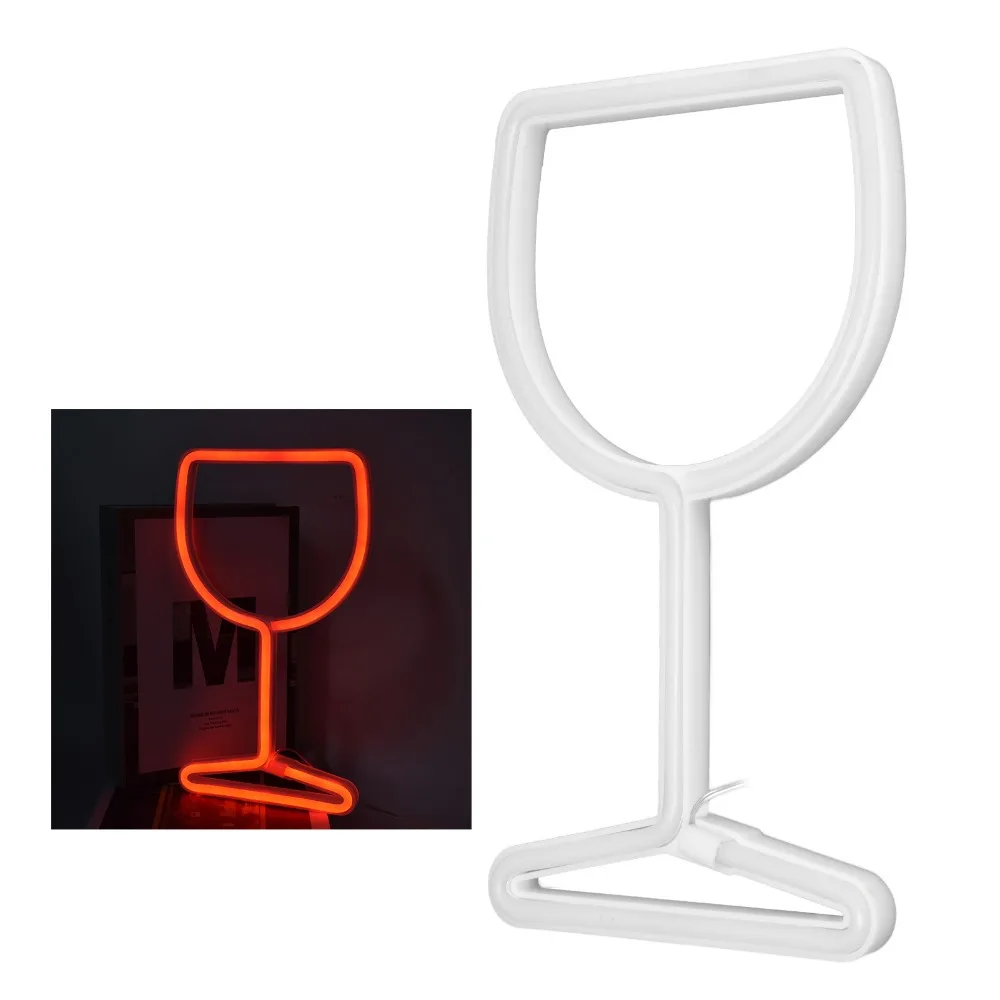 Wine Glass LED Neon Sign USB Powered Battery Operated Neon Light IP45 Waterproof Dual Power Supply Neon Bar Light Restaurant