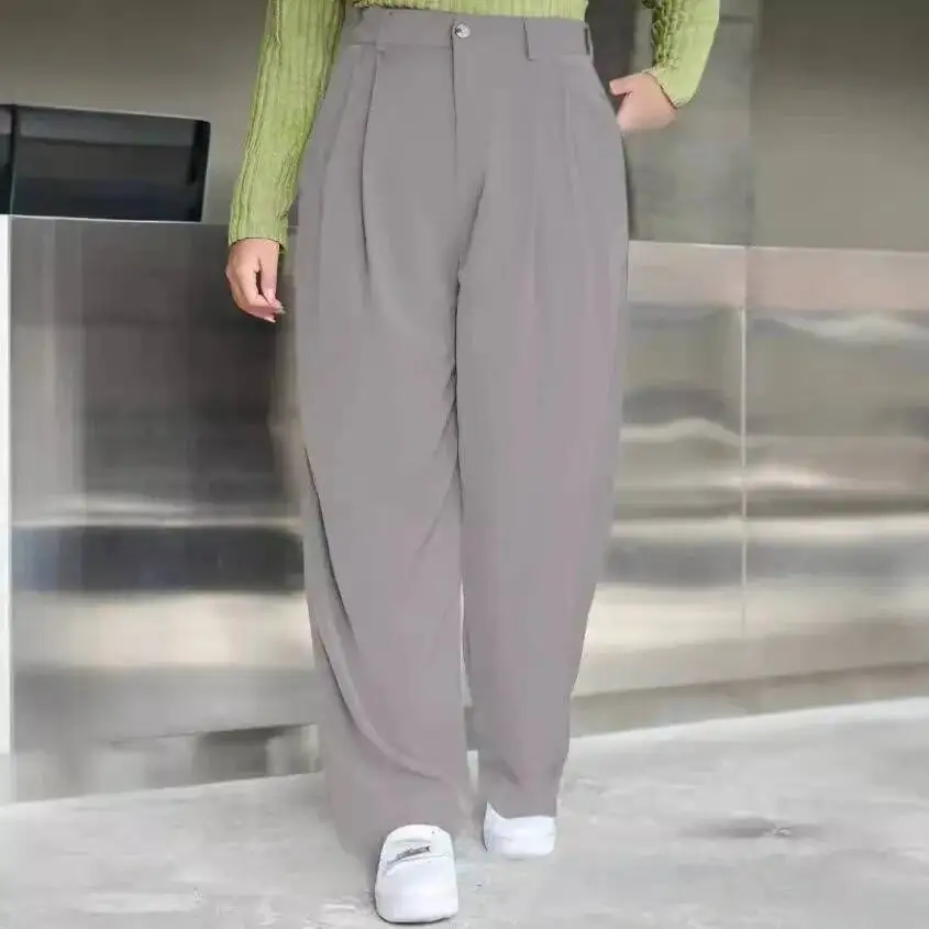 

Size Temu2025 Women's Large Solid Color Casual 100 Fold Straight Tube High Waist Loose Fat Mm