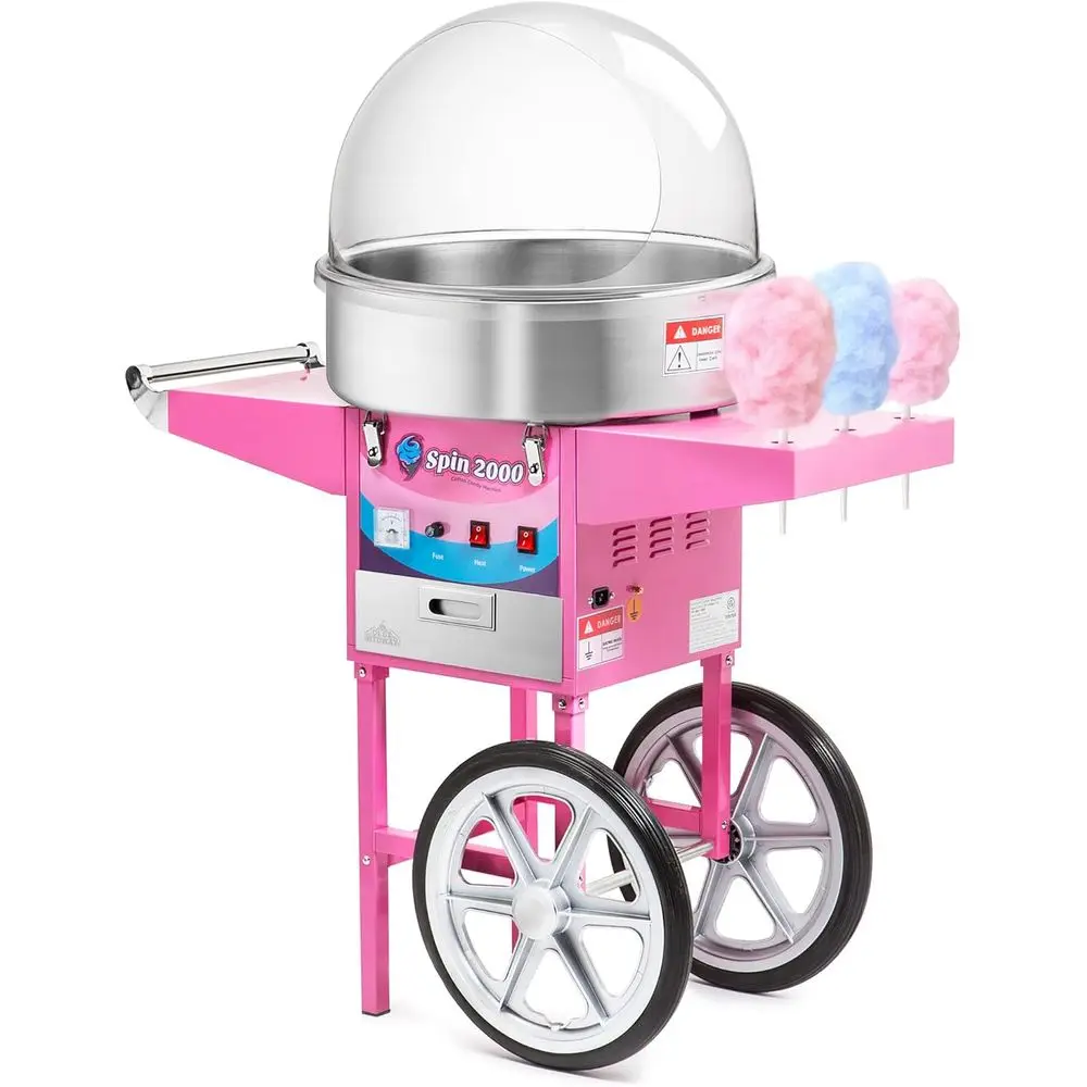

Vintage Style Cotton Candy Cart with Bubble Shield, Electric Candy Machine, Commercial Quality