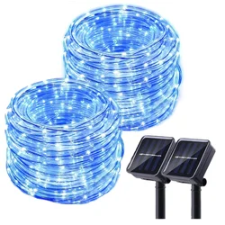 Luces solares de cuerda para jardín al aire libre, luces de hadas de tubo Led, impermeables, azules, decoraciones de calle, Control de 8 modos, 5 M, 10 M, 20M