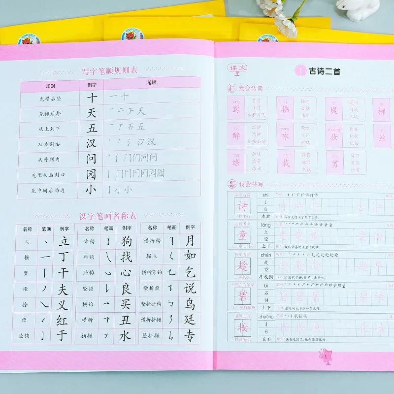 Primary School Chinese Calligraphy Copybook Grades 1-6 Synchronous Character Tracing & Writing Practice Book