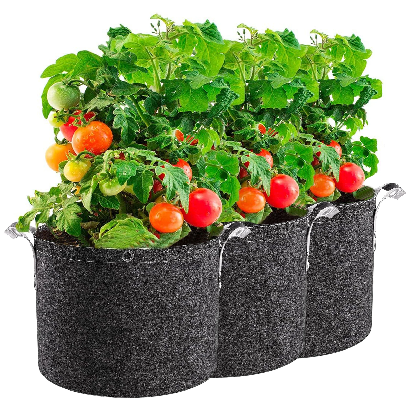 Bolsas de cultivo no tejidas de 3/5/10 galones de grosor con asas y anillos de correa para frutas, verduras y flores - Entrenamiento de plantas de bajo estrés