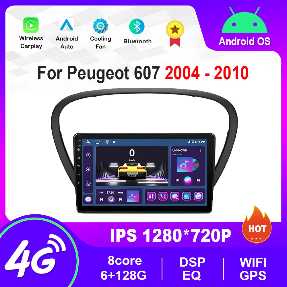 Android Auto Carวิดีโอวิทยุเครื่องเล่นมัลติมีเดียสําหรับPeugeot 607 2004 - 2010 บลูทูธWiFi GPSนําทางHD Touch Screen