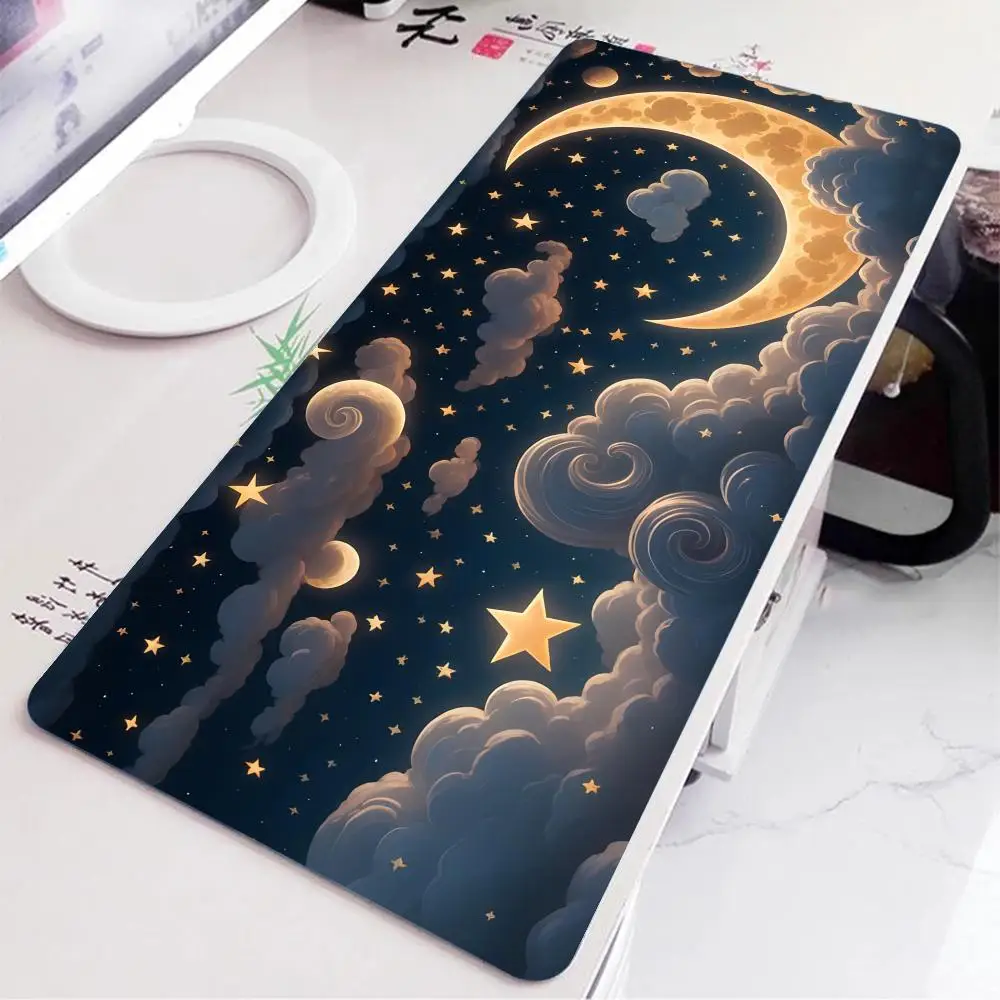 Alfombrilla de ratón con diseño de estrellas y luna, alfombrilla artística grande para juegos, alfombrillas antideslizantes para ratón XXL, alfombrilla para ordenador portátil y tableta, Mini tapete para PC