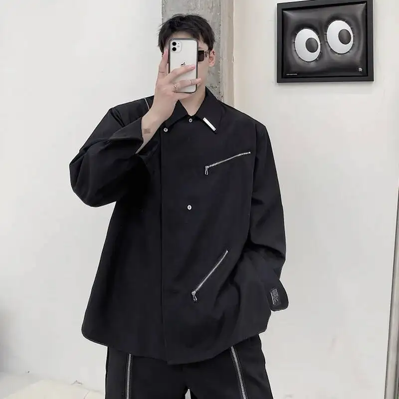 LUZHEN Men's Personalized Zipper Decorate Loose Casual 2025 Shirts New Solid Color Original Niche Design Long Sleeve Tops JY7167