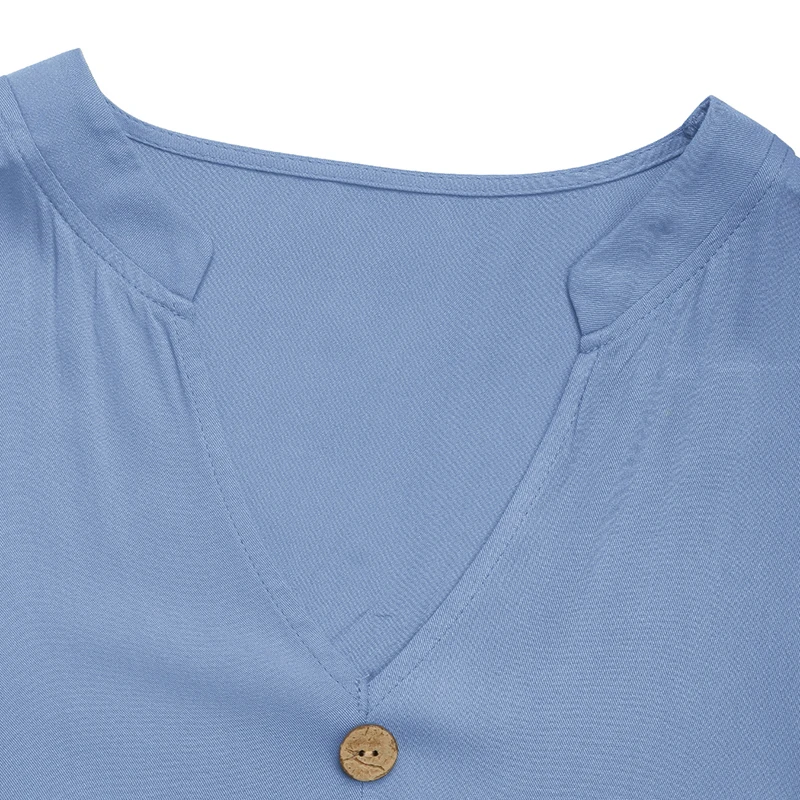 فستان نسائي أزرق فاتح برقبة على شكل V وأكمام قصيرة وأزرار أمامية متدرجة فستان صيفي كاجوال للحفلات بوهو بقصة ضيقة #3